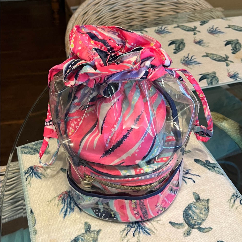 Pink Patterned Clear Drawstring Cosmetic Bag - image 2
